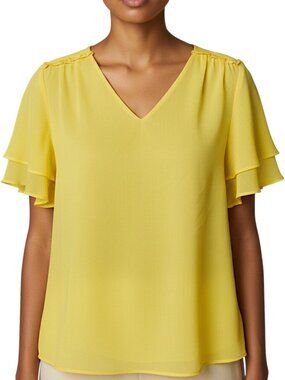 Banana Republic Yellow Flutter Sleeve V-Neck Blouse Women's Size S